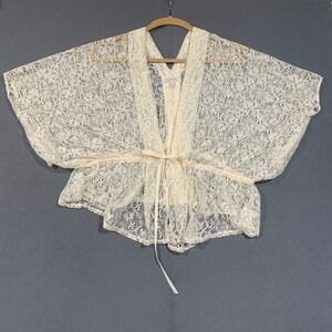 Boston Proper Kimono Wrap Top Womens XS Ivory Lace Sheer Boho Butterfly Sleeve